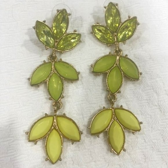 Lime Green and yellow Flower Petal Earrings - Picture 1 of 3